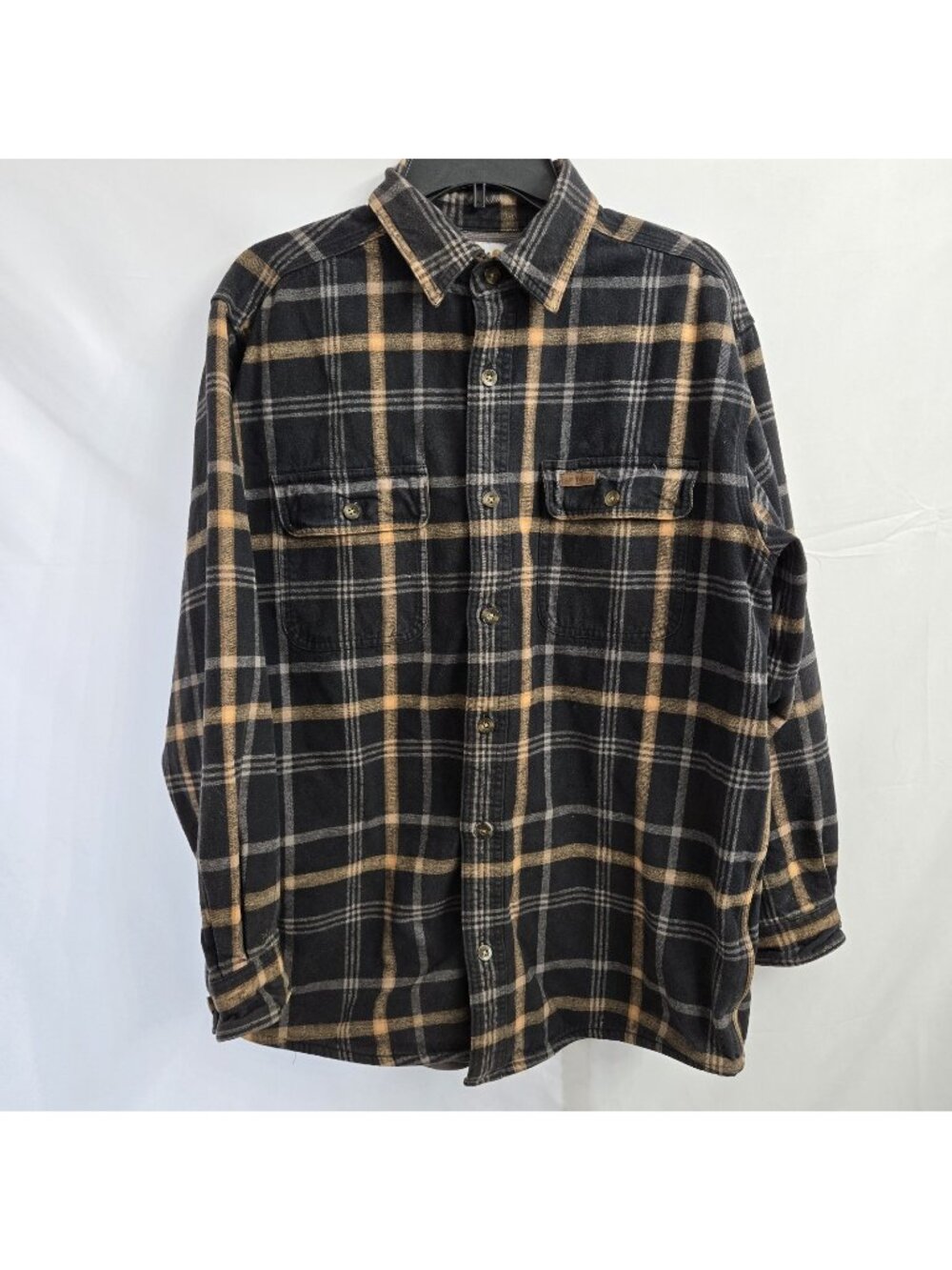 Carhartt Plaid Flannel Shirt Jacket Mens Large Shacket Waffle Lined L Distressed